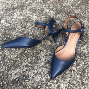 Navy Kitten Heels with Ankle Strap